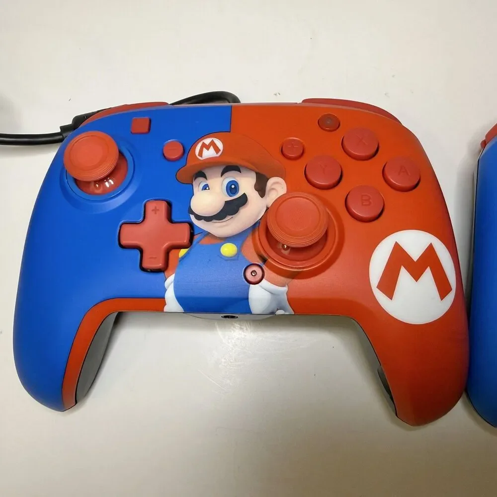 Lot of 2 PDP Gaming Faceoff Deluxe+ Wired Switch Pro Controller - Red/Blue Mario
